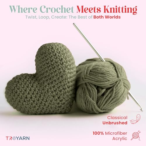 TROYARN Summer (4- Skeins Pack) Silk Effect Hand Knitting Yarn Crochet Art Lace Craft 100% Microfiber Acrylic 4x100 gr (4x383 yds) (105273 - Moss) - color: 105273 - Moss, size: 4 Skein