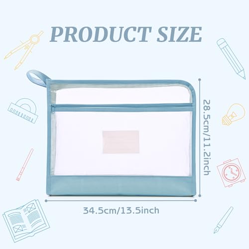 Mesh Zipper Pouch with Handle, A4 Needlepoint Project Bags (Blue) - color: Blue