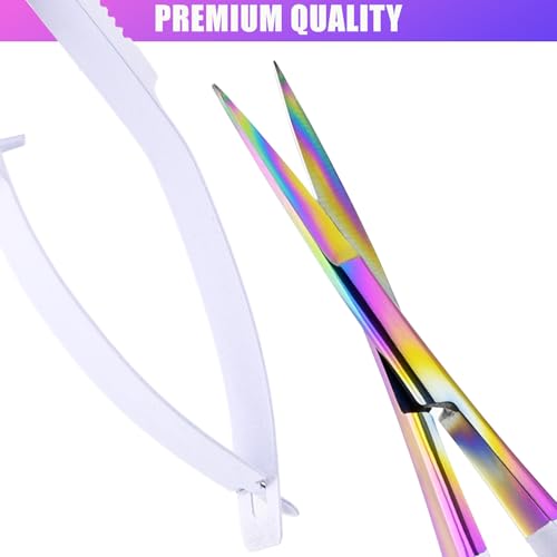 Cross Edge Spring Scissors 5 Inch straight Stainless-Steel Precision Eyebrow & Eyelash Shaping Trimming Scissor, Squeeze, Embroidery, Knitting Micro Tip Craft Scissors (Rainbow Glitter White) - color: Cec-ss-07