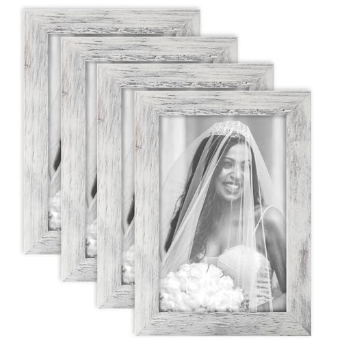 TOFOREVO 4x6 Picture Frames Set of 4, Distressed White - color: Distressed White, size: 4x6