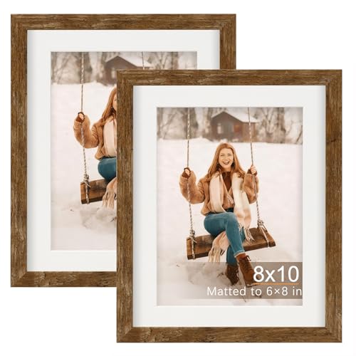 TOFOREVO 8x10 Picture Frames with 6x8 Mat Set of 2, Rustic Brown - color: Rustic Wood, size: 8x10
