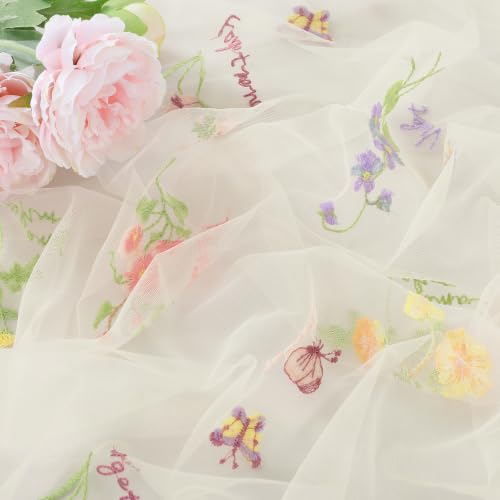 QueenDream Beige Apricot Floral Table Runner 10FT Spring with Embroidery Tulle Wildflower - color: Beige Apricot, size: 27"x120", 3 Pcs