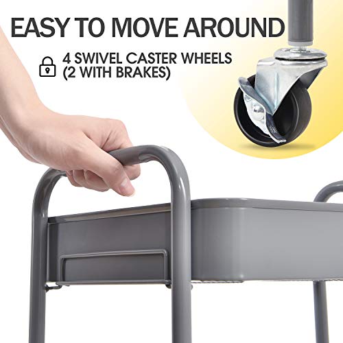 TOOLF 3 Tier Metal Rolling Cart, Utility Storage Cart with Wheels, Grey - color: Grey, size: 3-Tier
