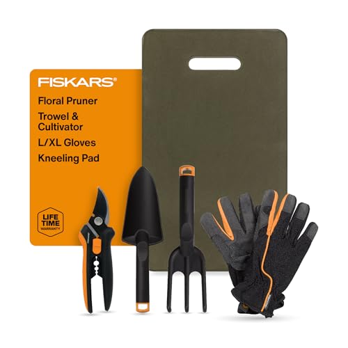 Fiskars 5-Piece Pruner, Trowel, Cultivator, Gloves & Kneeling Pad Set - style: Floral Tool Gift Set