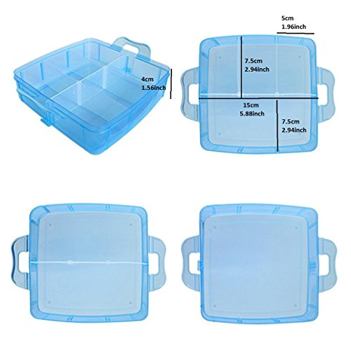Kamay's 3-Tier Transparent Stackable Adjustable Compartment Slot Plastic Craft Storage Box Organizer Snap-lock Tray Container 3 Sizes 4 Candy Colors Available (Medium 18 Compartment, White) - color: Medium 18 Compartment, White