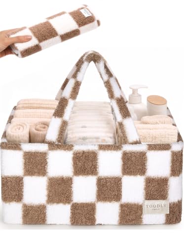 Baby Diaper Caddy Organizer with Waterproof Changing Pad, Checkered Taupe - color: 5/ Checkered Taupe Diaper Caddy with changing pad