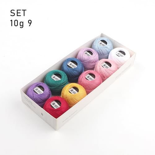 10 Balls Set Size 8 Double Mercerized Egyptian Long Staple Cotton Pearl Thread 10 Grams per Ball Rainbow Color Embroidery Thread for Hand Embroidery, Sashiko, Crochet Knitting (Set L) - color: Set L