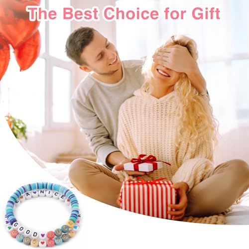 Letter Beads and Bracelets String Set, 4x7mm Round Alphabet Beads - color: C+W+heart