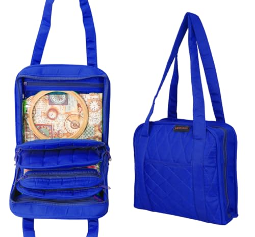 Yazzii Oval Craft Bag - Portable Organizer - Arts & Crafts Storage Bag Tote - Multipurpose Storage Organizer for Quilting, Needlework, Knitting, Sewing, Applique & Jewelry Royal Blue - color: Royal Blue