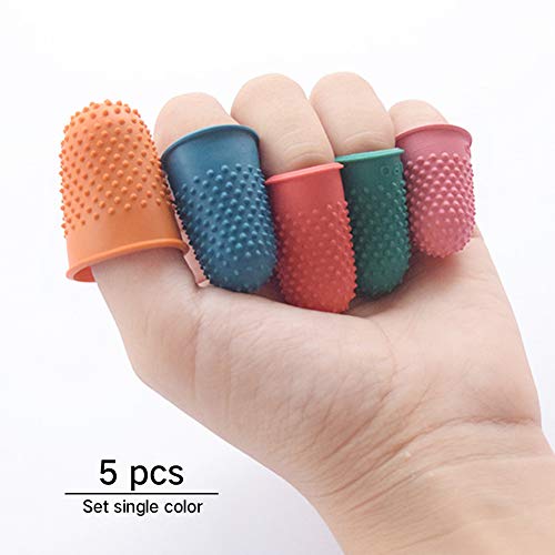 Thimble Protectors 5Pcs, Finger Protectors, Rubber Fingers Thimble Guard Tips Caps Pads Cover Craft Finger Tip Sewing Counting Protector for Embroidery, Sewing, Cuttings (Pink)