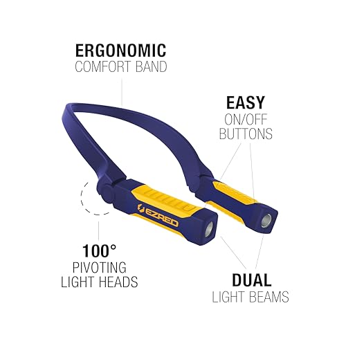 EZRED Bright NP20 Anywear Neck Light for Hands-Free Lighting, Blue and Yellow, Perfect Light for Mechanics, Camping, Hunting, DIY Projects, Reading
