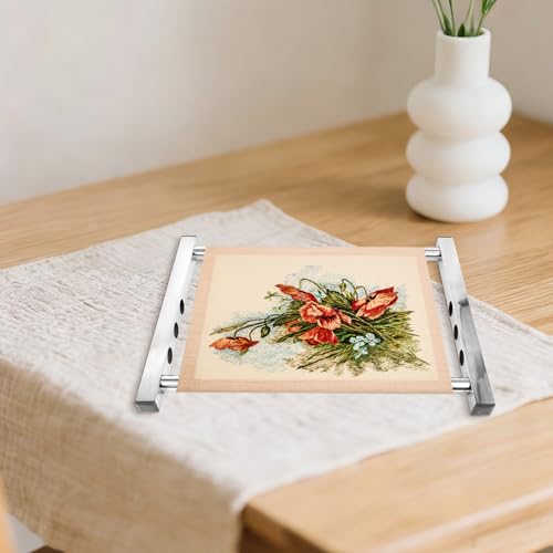 Cross Stitch Scroll Frame Stand, 11/9/7.3/5.5in Adjustable Stainless Steel Embroidery Frame with Masking Tape Needlepoint Holder for Hand Sewing Quilting