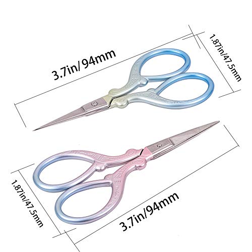 SUNNYCLUE 2pcs Sewing Scissors 3.7 Inch Small Stainless Steel Sharp Tip Brow Shaping Classic Scissors Shears for DIY Crafting Needle Work Threading Art Work, Classic - color: Gradient Color-2pcs-sewing Scissors