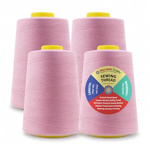 Mandala Crafts 40S/2 Dusty Rose Polyester 4 Pack of Serger Threads Cones - color: Dusty Rose, size: Pack of 4 40S/2 24000 YDs