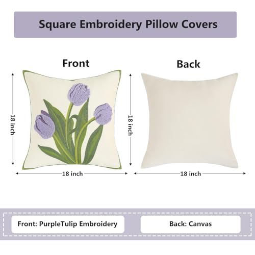Embroidered Throw Pillow Covers 18x18 Pack of 2 Purple Tulip - color: Purple Tulip, size: 18" x 18" (Pack of 2)