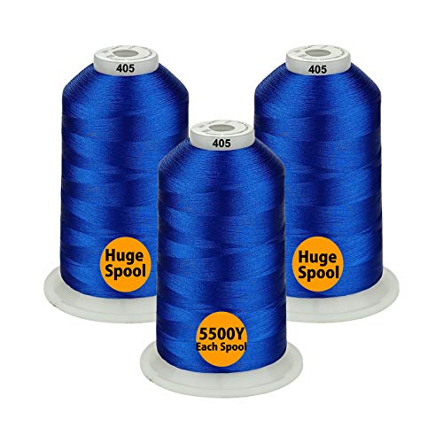 Simthread - 33 Selections - Various Assorted Color Packs of Polyester Embroidery Machine Thread Huge Spool 5500Y for All Purpose Sewing Embroidery Machines - #405 Blue - color: 3 Blue