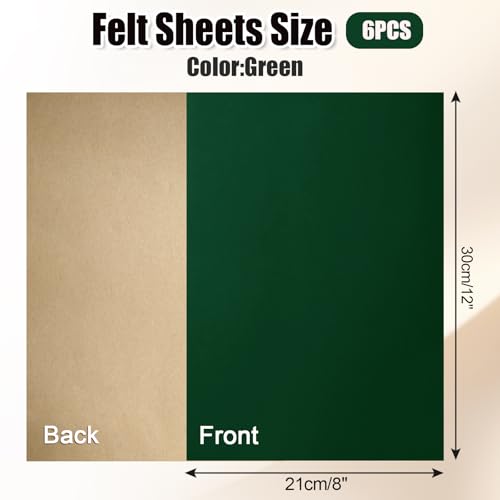 Biaungdo Self Adhesive Felt Sheets, Dark Green, 6 Pcs, 8 x 12 Inch - color: Green