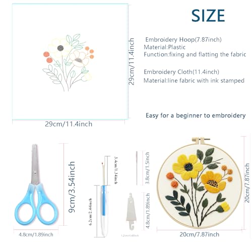 Zhenqing 4-Piece Floral Embroidery Kit for Beginners - Complete Set with Printed Cotton Fabric, Hoop, Threads & Tools (C0155) - color: C0155