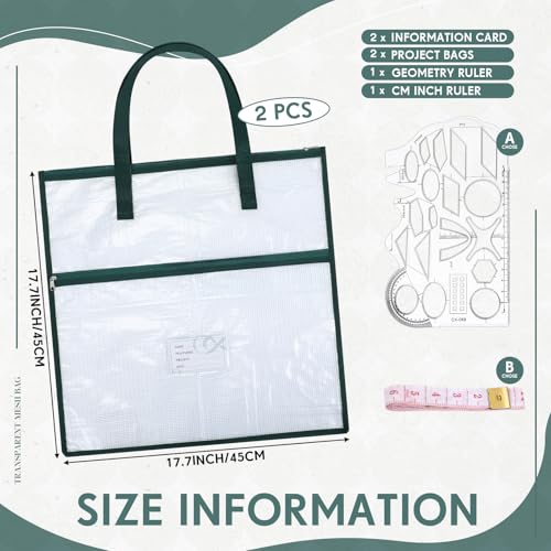 Feifeiya 2 Pack 17.7 Inch Sew Project Bag Needlepoint Project Bag Quilting Embroidery Craft Organizer Storage Bags with Handle and Pocket Zippered with Tools for Art Craft Knitting Quilting Stitching - size: 17.7 Inch
