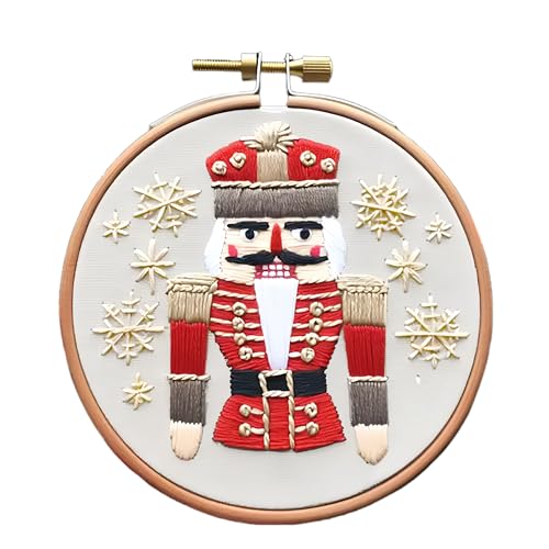 Christmas Embroidery Kit DIY Hand Embroidery Starter Cross Stitch Kits, Christmas Ornaments Embroidery with Stamped Pattern,Cotton,Threads,Needles,Instructions for Adults Beginners (Nutcracker) - color: Nutcracker