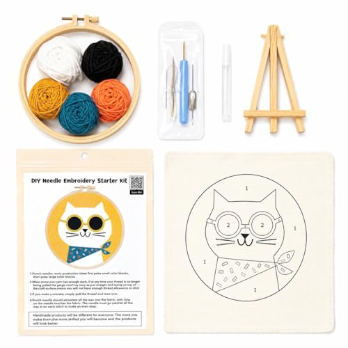 CELCRAFTIQUE Punch Needle Kits for Adults Beginner, Tool with Punch Needle Fabric, Hoops, Yarns and Sewing Needles (Lemon Cat) - color: Lemon Cat