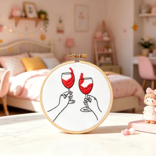 Crafmanoe Romance Embroidery Kits for Beginners Adults, Hand Embroidery Starters Kits, Stamped Cross Stitch Kits for Adults Anniversary Valentine's Day Gifts, Embroidery Hoop, Thread & Video Tutorial - color: H2112, size: 6.3Inch
