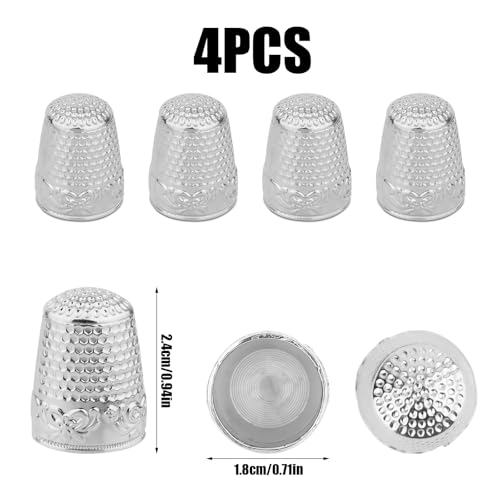 4pcs Metal Sewing Thimbles for Finger, Metal Fingertip Protectors Copper Thumb Finger Shield Rings Thimbles Pads Guard Cover for Hand Embroidery Quilting Accessories Knitting DIY Tools (Silver) - color: Silver