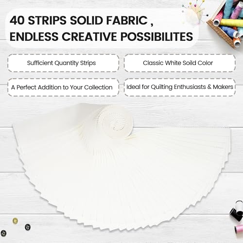 Craftido-20 Options-100% Cotton Jelly Roll Fabric Precut Strips for Quilting, Crafting, and Sewing, 40 Strips 2.5" x 44" Assorted Bundles for Rug, Quilt Project, DIY Craft and Home Decor-40 White - color: 40 White