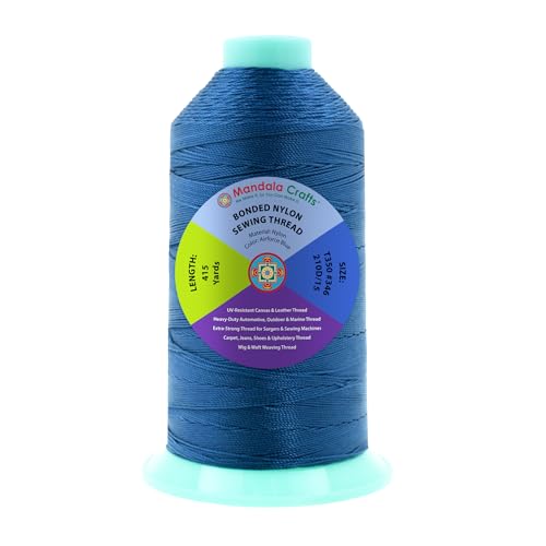 Mandala Crafts Size 346 210D T350 Airforce Blue Bonded Nylon Thread 415 YDs - color: Airforce Blue, size: T350 #346 210D/15 415 Yards