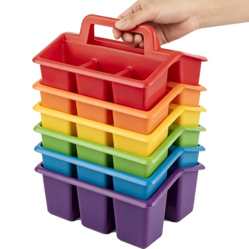 Plastic Caddy With Handle,Protable Classroom Craft Caddy, 6-pack Storage Caddy For Pencil,Pen,Craft Tools (Rainbow Color) - color: Rainbow Color