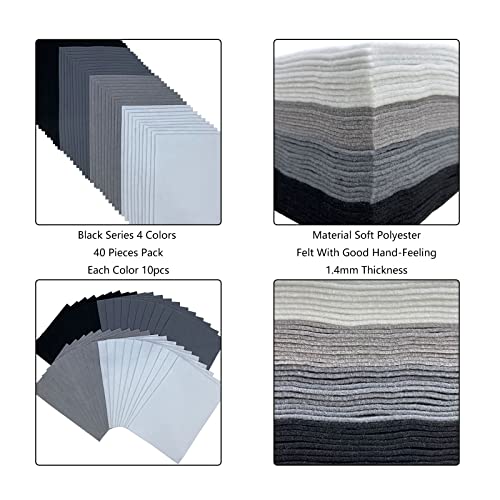 Jtnohx Soft Felt Sheets Felt Fabric for Crafts 40Pcs Black White Grey Color - color: Black and White Series