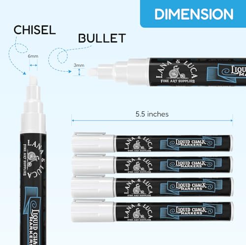 LANA & LUCA White Liquid Chalk Marker Pens - White - 10 Pack, 6mm - size: 10 Count (Pack of 1)