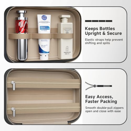 Travel Toiletry Bag for Women, Hanging Makeup Organizer Clear Pockets - color: Black, size: Medium