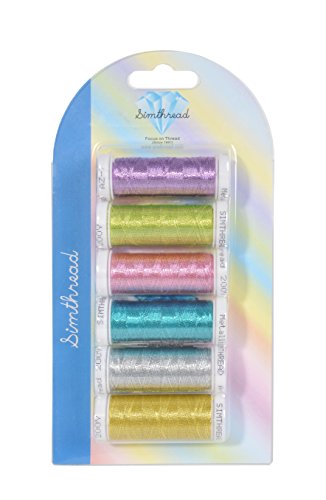 Simthread 6 Assorted Colors Metallic Machine/Hand Embroidery Thread 200 Yards Ea for Janome Brother Pfaff Babylock Singer Bernina Husqvaran & Most Home Embroidery Machines Special Embroidery Designs - color: 6 Colors