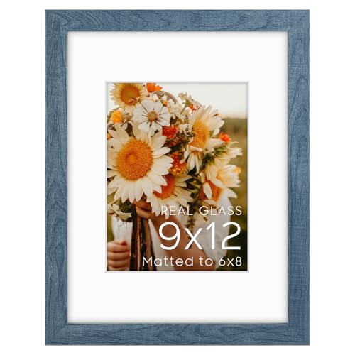 Golden State Art 9x12 Blue Picture Frame Mat for 6x8 Real Glass - color: Blue, size: 9x12