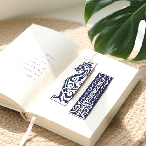 FREEBLOSS 6 Set 11CT Cross Stitch Bookmarks Kit Dragon Elements Stamped Cross Stitch Kit DIY Embroidery Bookmark Set with Instruction for Adults Beginners 20x6cm/8x2.4inch - style: Fantasy