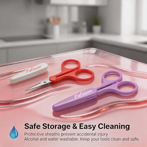 PAFASON Small Travel Sewing Crafting Scissors Set Straight Curved Tip - color: Curved 3.5in Red + Straight 4in Purple