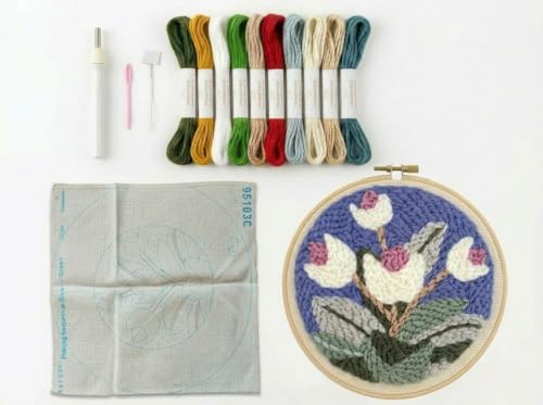 Meoe&heome Punch Needle Kit for Beginners, DIY Embroidery Set with 20+ Patterns(Tulip Branch) - color: Tulip Branch