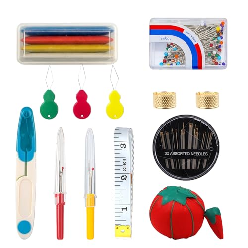CllyCnny Pieces Sewing Tool Set - 144pcs Including Tomato Pin Cushion Seam Rippers, Scissors, Tape Measure Sewing Pins Tailors Chalk for Quilting Needlework DIY Crafts