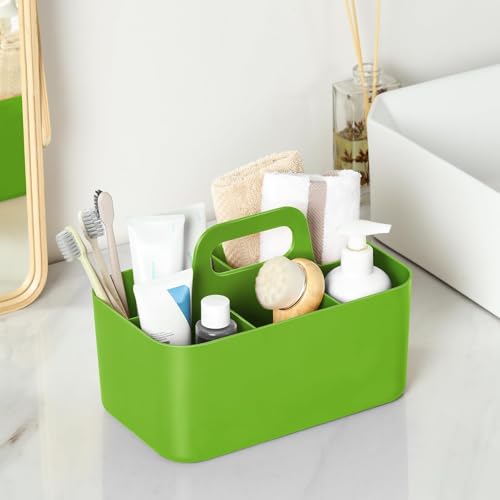 Multiuse Caddy Organizer with Handle, Portable Divided Plastic Tote Bin - Art Craft, Stationary Pen Marker Crayons, Makeup Hair Supplies Storage - Bathroom, Classroom, Dorm, Office, Desk Holder -Green - color: Green