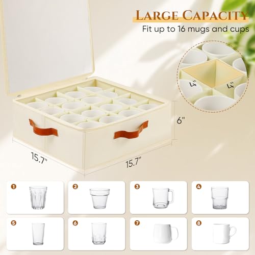 Foyego Cup and Mug Storage Box, Beige - color: Beige, size: 15.7"L x 15.7"W x 6"H