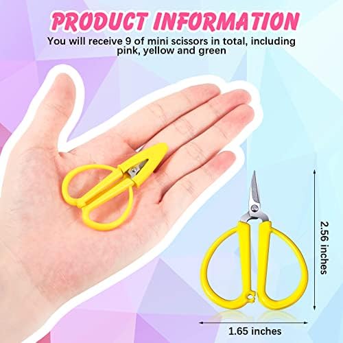 Mixweer 9 Pcs Mini Scissors for Travel Sewing Embroidery, 3 Colors - color: Pink, Green, Yellow
