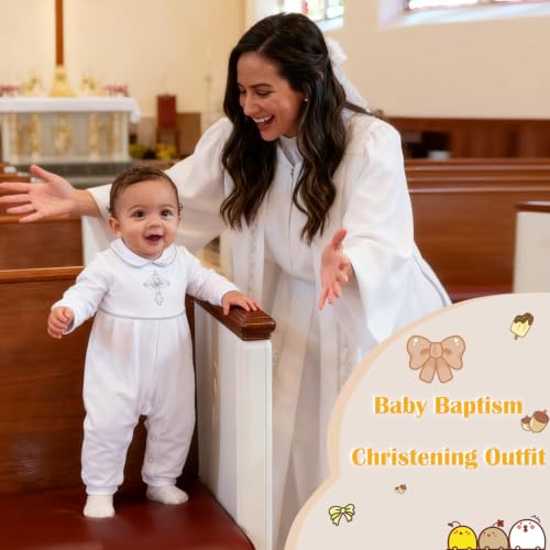Booulfi Boy Baptism Outfits White Romper Fall Clothes Christening Gifts - color: White-5157, size: 12-18 Months