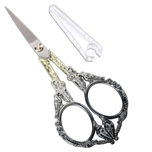 YOUGUOM Sewing Embroidery Scissors, Small Thread Shears with Cover - color: Golden Black