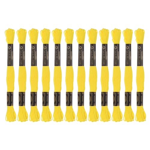 HARFINGTON 12 Skeins Embroidery Floss 8m Each Egyptian Long Fiber Cotton Cross Stitch Thread 26S/2x6 for Embroidery Projects Bracelet, Yellow - color: Yellow