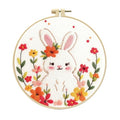 Zhenqing Fairy Tale Rabbit Embroidery Kit for Beginners, 29x29cm Pre-Printed Cotton Fabric with 20cm Hoop, Cute Bunny with Flowers Design for Home Decor(C0049)