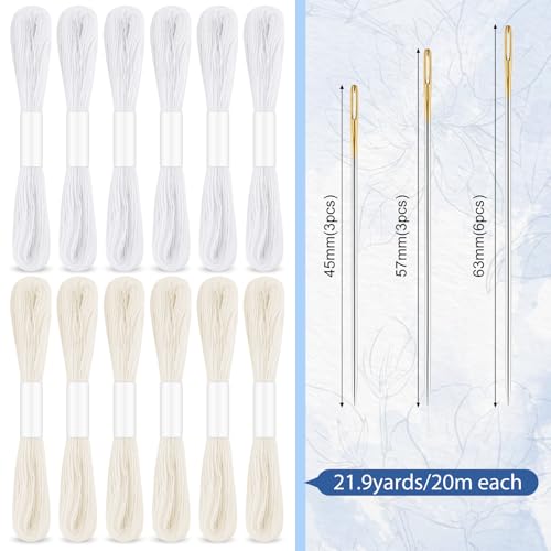 Booson 37 Pcs Sashiko Thread Kit Sashiko Needles Cotton Thimble Patterns - color: White