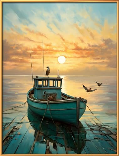 Leczany Cross Stitch Stamped Kit for Beginner - Birds and Boat | DIY Embroidery Starter Patterns Craft Kit Needlepoint for Adults | 11CT, 3 Strands | 13x16.9 inches - color: 11CT Stamped kits,Birds and Boat 13x16.9 inches
