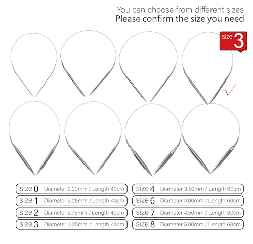 Stainless Steel Circular Knitting Needles Size 3 (3.25mm) 16inch Length - size: US 3(3.25mm) 40mm