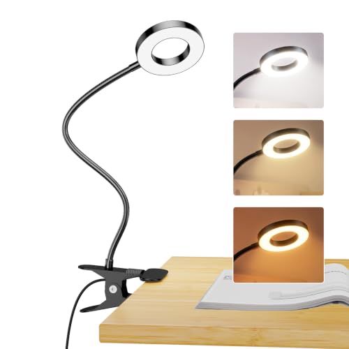Clip‑On Book Light 5W Desk Lamp, USB Powered Reading Light for Bed - color: Black